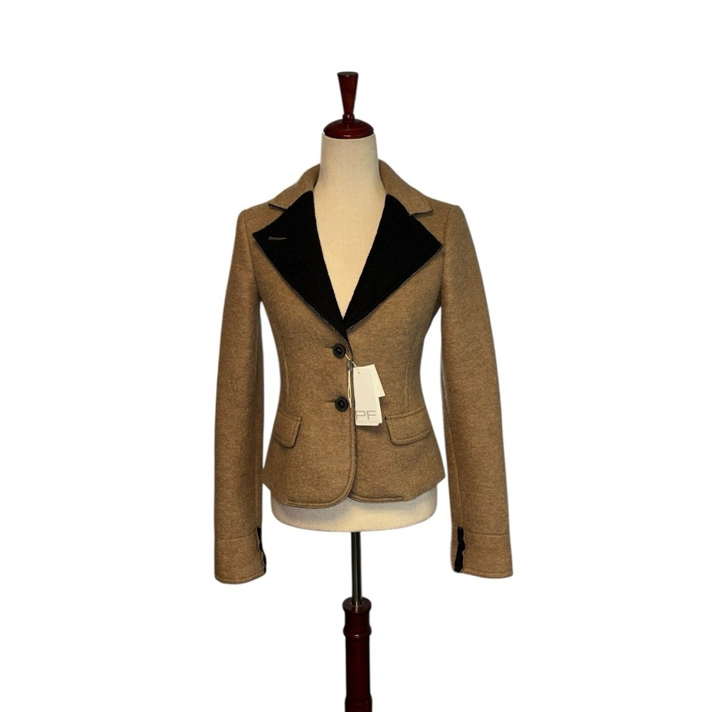 NWT PAOLA FRANI Giacca Wool Blend Blazer Jacket‎ Beige Black Women's Size  6